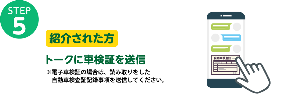 紹介された方 トークに車検証を送信