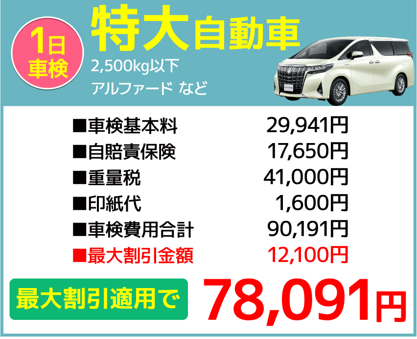 特大自動車の料金表